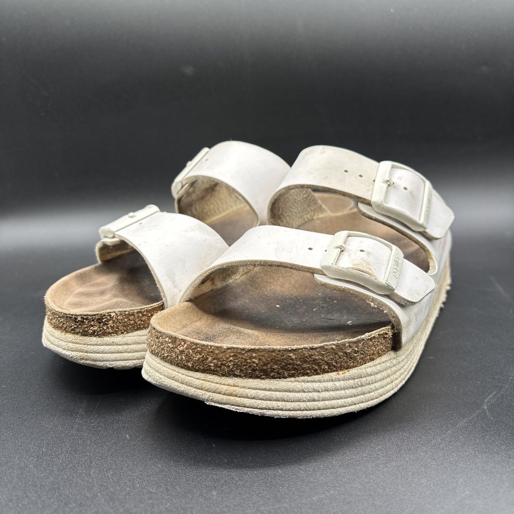 Papillio Birkenstock Arizona Platform Vegan Birko-Flor Sandal White Size 40 US 9